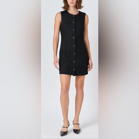 Endless Rose Sleeveless Tweed Mini black Dress, Size M, Brand New w/Tag - Picture 1 of 14